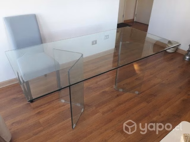 Mesa Comedor Vidrio Biselado con Patas de Vidrio