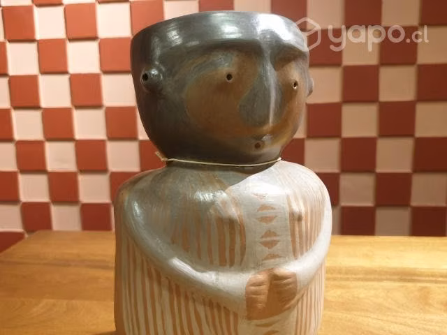 Escultura cántaro mapuche con certificado de orige