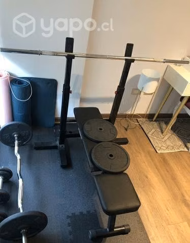 Banco musculacion, pesas y barra recta