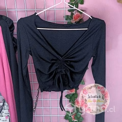 Crop Top Manga Larga Fruncido