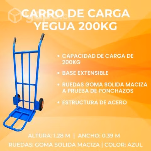 Carro de Carga Yegua Acero 200kg Naranja/Azul