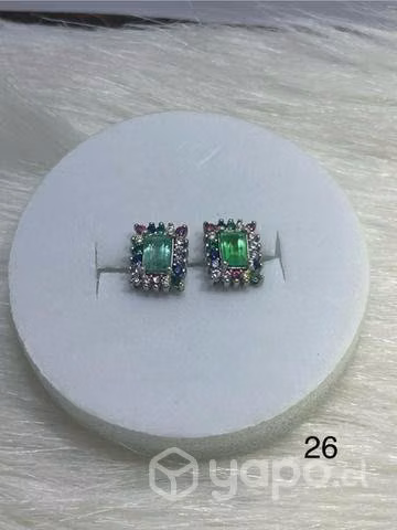 Aretes de plata tipo topo con esmeraldas genuinas - Imagen 4