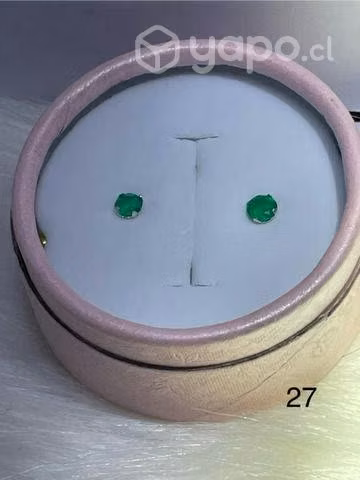 Aretes de plata tipo topo con esmeraldas genuinas - Imagen 2