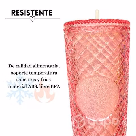 Vaso Térmico Rosa Glitter Brillos Tipo Starbucks 7