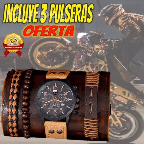 Reloj De Hombre Con Calendario Incluye 3 Pulseras