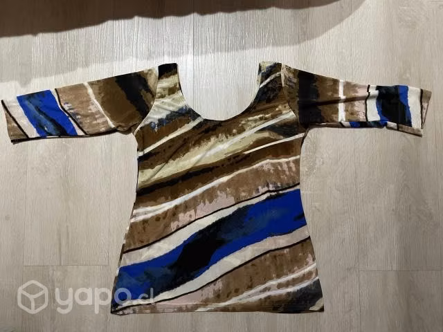 Polera manga 3/4 talla M café con azul