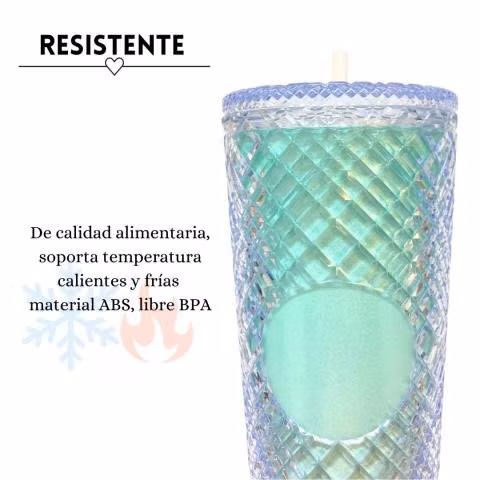 Vaso Térmico Celeste Glitter Tipo Starbucks 700ml