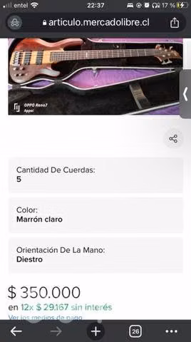 Bajo eléctrico 5 cuerdas LTD de una sola pieza