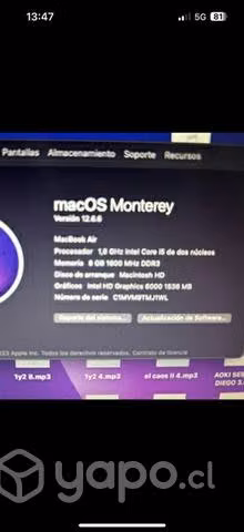 MacBook Air 2017 8g ram disco sólido 250