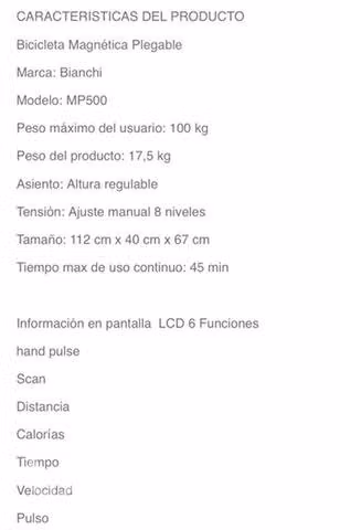 Bicicleta estática plegable marca Bianchi