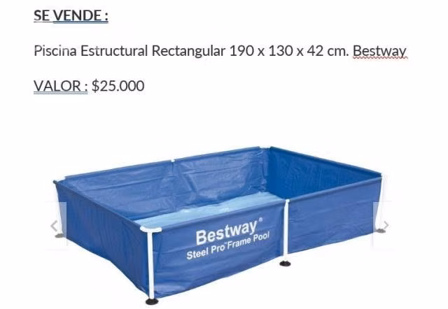 Piscina Estructural Rectangular 190 x 130 x 42 cm