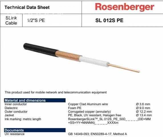 Coaxial RF Rosenberger Slink SL12S 380 mts