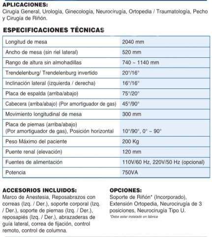 Mesa de Cirugía OT-500 NUEVA Saldo de Inventario - Imagen 2