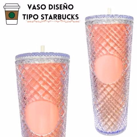Vaso Térmico Rosa Degradado Glitter Tipo Starbucks