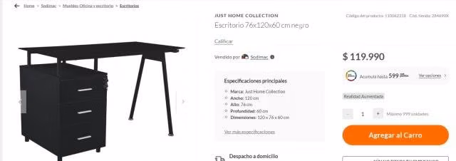 Escritorio 76x120x60 cm negro - Imagen 3