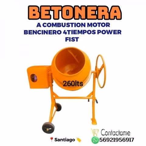 BETONERA 260Litros A COMBUSTION MOTOR BENCINERO 4T