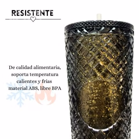 Vaso Térmico Negro Glitter Dorado Tipo Starbucks