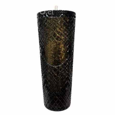 Vaso Térmico Negro Glitter Dorado Tipo Starbucks