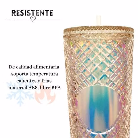 Vaso Térmico Dorado Rosa Tornasol Tipo Starbucks - Imagen 2