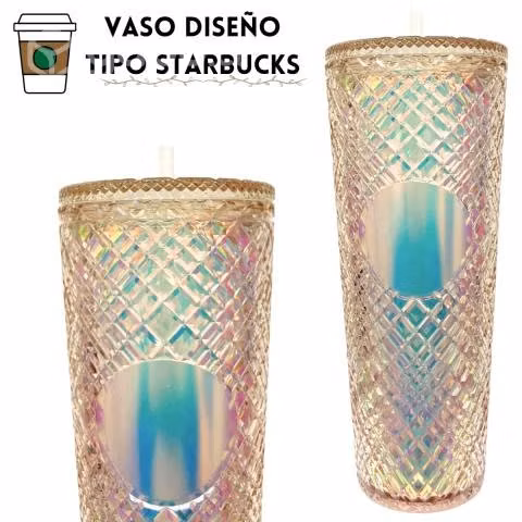 Vaso Térmico Dorado Rosa Tornasol Tipo Starbucks