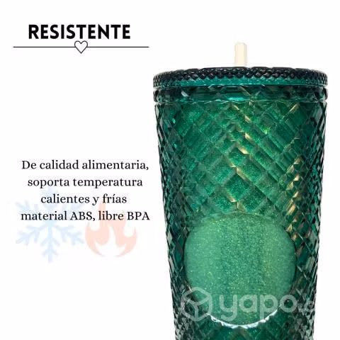 Vaso Térmico Verde Glitter Tipo Starbucks 700ml