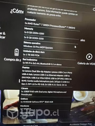 Notebook Gamer Lenovo 16P Gen2 RTX 3060 Ryzen7