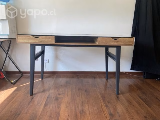 Escritorio de oficina de hierro madera y vidrio