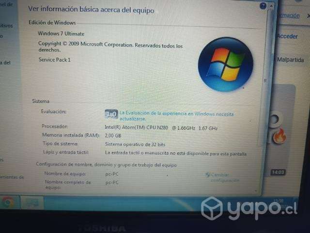 Netbook Toshiba 2gb Windows7 Intel 1 67ghz funcio - Imagen 4