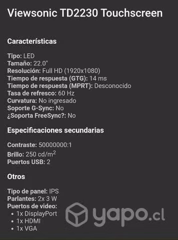 Monitor viewsonic touch full hd td 2230