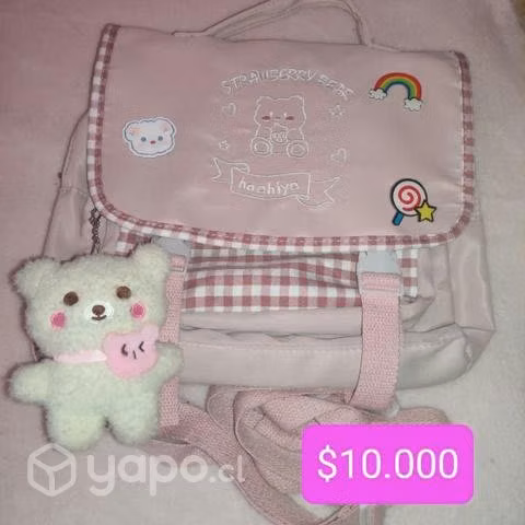 Mochila/Bolso Rosado Con accesorios