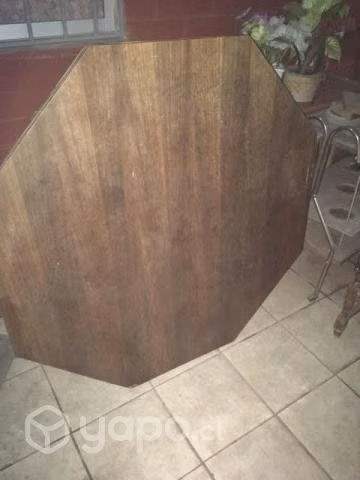 Mesa grande hexagonal con 6 sillas madera