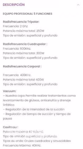 Máquina Cavitación, Vacuum y Radiofrecuencia varia
