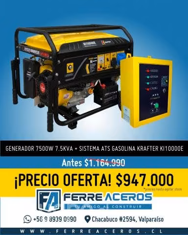 Generador 7500w 7.5kva + sistema ats gasolina kraf