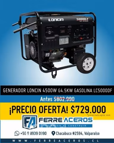 Generador 4500w 4.5kw gasolina loncin lc5000df