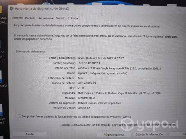 Se vende notebook acer nitro 5 ryzen 7