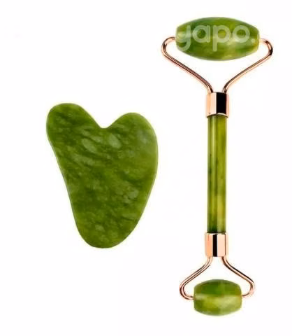Rodillo Jade Masaje Facial Linfático + Piedra Gua