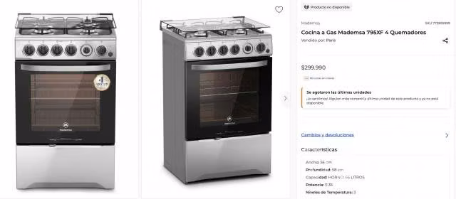 Cocina A Gas Mademsa 795XF, triple llama