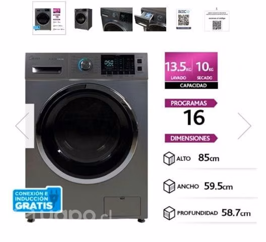 Lavadora secadora MIDEA 13.5 kilos 10 kilos secado