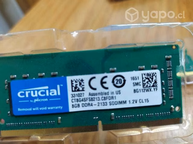 2 Memorias ram de 8GB marca Crucial