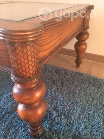 Mesa de centro de madera con cubierta de cuero - Imagen 2