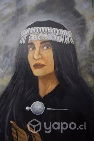 Retrato mujer mapuche óleo sobre tela - Imagen 3