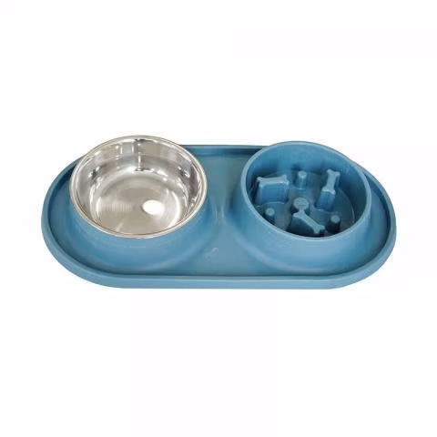 Plato doble en silicona con comedero come lento p