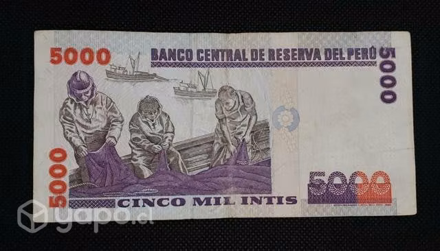 Billete Perú 5.000 Intis 1988 - Imagen 2