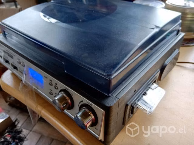 Tocadiscos cassettes USB radio parlantes tarj.SD