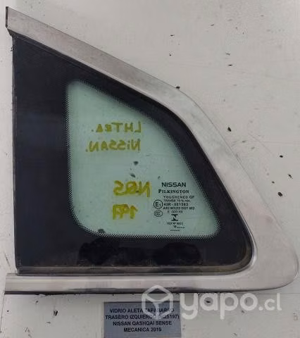 Vidrio Aleta Tapabarro Tra Izq Nissan Qashqai 2019