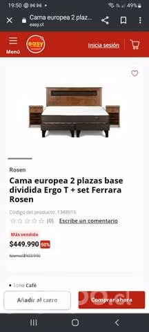 Cama rosen ergo T 2plazas + respaldo +2 veladores