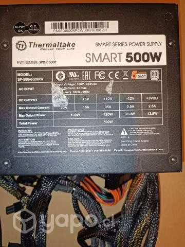 Fuente poder Thermaltake Smart 80 Plus Pow 500 W - Imagen 3