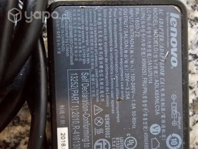 Cargador Lenovo punta cuadrada original de ocasion - Imagen 2