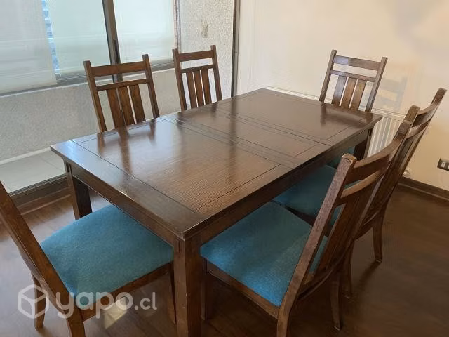 Comedor extensible color chocolate con 6 sillas
