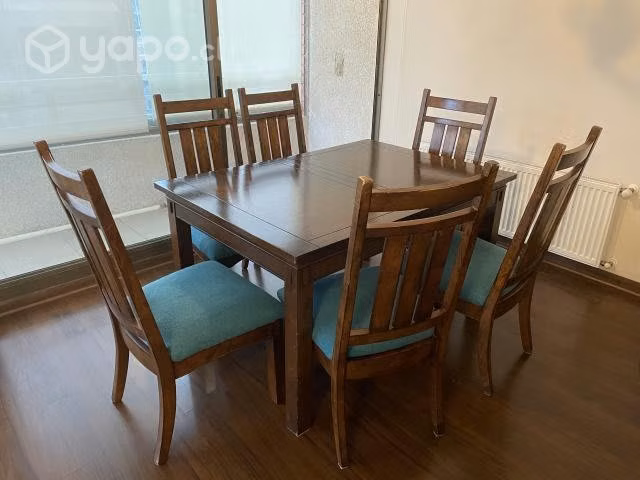Comedor extensible color chocolate con 6 sillas